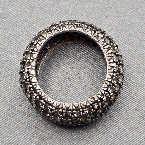 VTG Sterling Silver 925 Dome Eternity Ring Size 7 Quartz Crystal Pave Signed - Picture 4 of 11